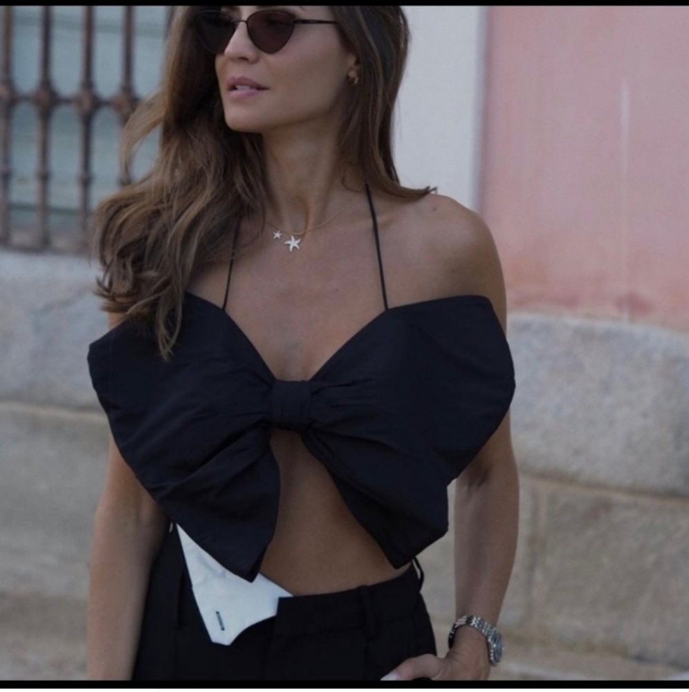 Zara * crop top bow bandeau black cropped size XS - Picture 2 of 16